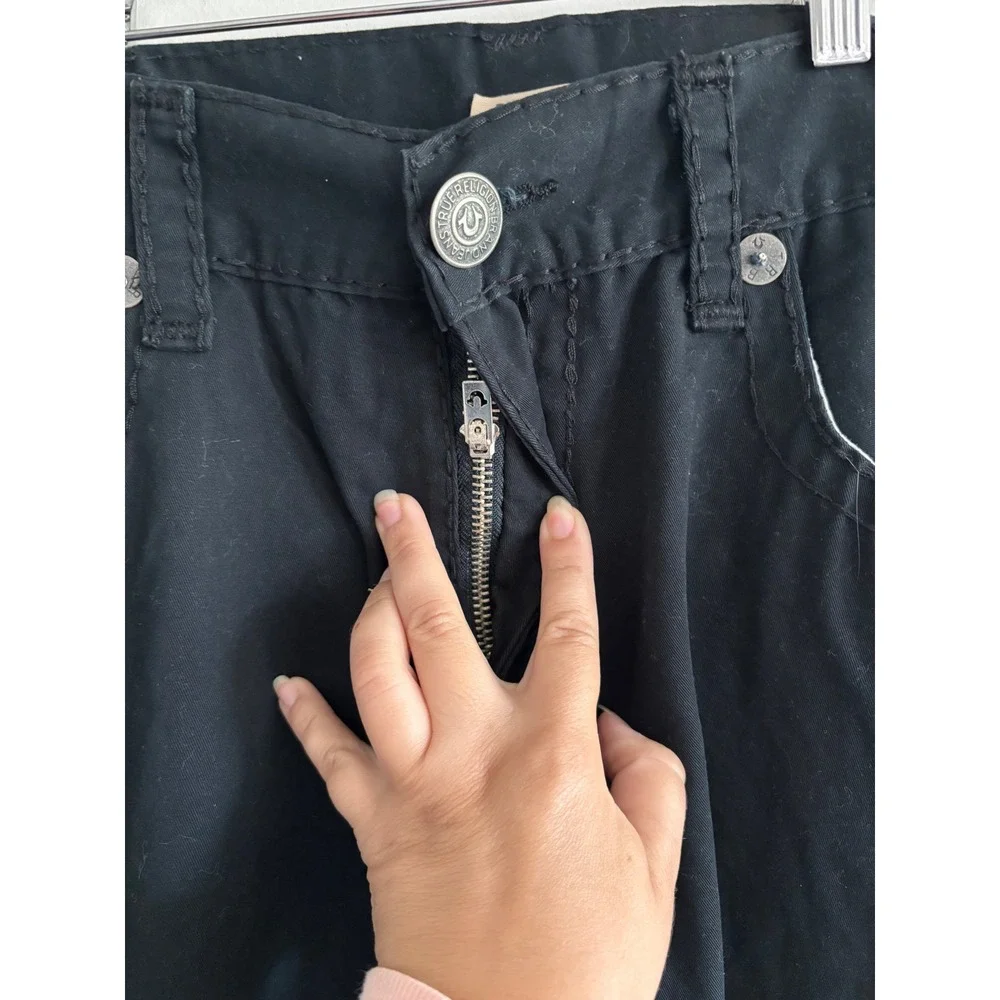 True Religion Ricky Relaxed Straight Black Pants Mens 38 Made in USA Horseshoe